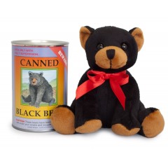 CANNED BLACK BEAR STUFFED ANIMAL